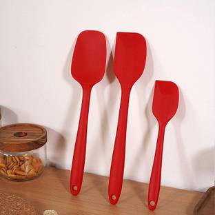 Ramkuwar Silicone Spatula Set 3-Piece Set) , Heat-Resistant Baking Spoon & Spatulas, Silicone Turner Spatula, Non-stick Rubber Spatulas Created for Cooking, Baking and Mixing with Stainless Steel Core ( (RED) Non-Stick Spatula
