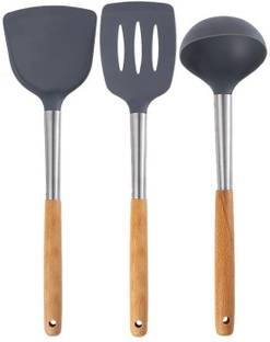 Dewbreak Silicon Spatula for Kitchen | Non-Stick | Cooking Spatulas with Wooden 3 Set Kitchen Tool Set