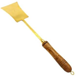 Sanskriti Decor Brass Lead Free Flip Spatula Spoon (Palta) with Wooden Handle for Cooking Mixing Spatula