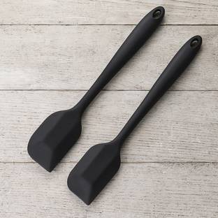 Baskety Silicone Non-Stick Heat Resistant Kitchen Utensil| Spatula Big 27cm |Set of 2 Spoon BLACK Non-Stick Spatula