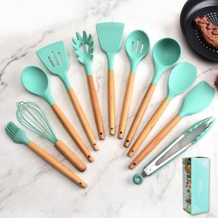 ZEQON Green Color Silicone Kitchen Spatula and Utensils Spoon Set Non-Stick Set Non-Stick Spatula