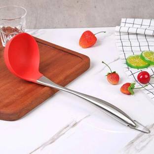 Baskety Kitchen Heat Resitance Non Stick Stainless Steel Laddle Red Non-Stick Spatula