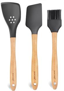 DOCOSS Pack of 3 Wooden Silicone spatula for non stick pan silicon spatulas for cooking Wooden Spatula