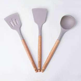 Vasukie Silicone Set With Wooden Handle forPan for Kitchen Non-Stick Spatula