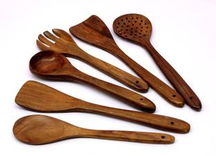 Vampet Wooden Spoons, Spatula & Salad Turner Set | Serving Ladles | Cutlery Set Wooden Spatula