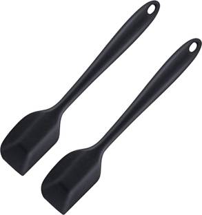 Baskety Silicone Non-Stick Heat Resistant Kitchen Utensil| Spatula Big 27cm |Set of 2 Spoon BLACK Non-Stick Spatula