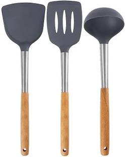 Star Work GREY SILICONE FLEXIBLE SLIP RESISTANT COMFORTABLE WOODEN HANDLE BPA FREE Non-Stick Spatula
