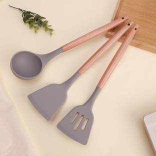 SOKT Silicone Spatula Set of 3, Spatula Set with Wooden Handle for Cooking Kitchen Tool Set