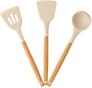 Zroof Silicone for Kitchen, Tools Set of 3 Wooden Spatula