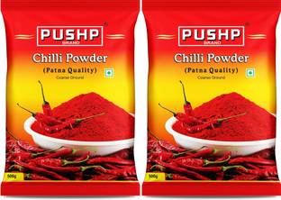Pushp Brand Coarse Ground Red Chilli Powder (Patna Quality, Pouch Pack of 2, 500g in each pack)