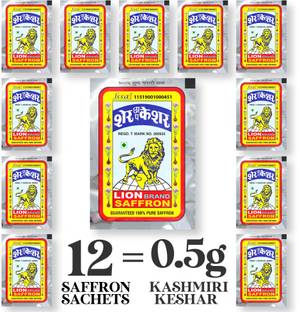 LION Single-Use Sachets with Kashmiri Kesar Saffron|Cooking & Tilak (12 Sachets=0.5g)