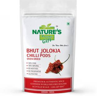 Nature's Precious Gift Bhut Jolokia / Ghost Pepper Chilli Pods (Oven Dried) - 200 GM