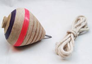 DsIndustry 1 Piece Wooden Lattu Spinner Toy OR Wooden Round Spinning Top With Thread