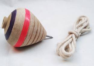 Ds Company 1 Piece Wooden Lattu Spinner Toy OR Wooden Round Spinning Top With Thread