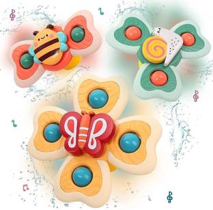 Kn2 MART 3 Pcs Silicone Suction Cup Spinner Baby Fidget Spinning Sensory Bath Toys