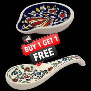 RAFOLEEN Ceramic Spoon Rest Multicolour Hand-Painted, Ideal for Kitchen, Table Ceramic Table Spoon Set