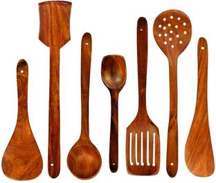 DECORASIA Non Chemical kitchen lovers Brown yellowish Kitchen Tool Wooden Measuring Spoon Set