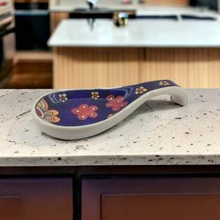 RAFOLEEN Ceramic Spoon Rest Large Blue Print Pack of 1 Disposable Ceramic Serving Spoon