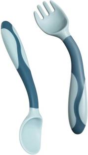 MOMISY Bendable Silicone Table Spoon, Fork set for baby (1 Table Spoon and 1 Fork)-Blue Silicone Table Spoon Set