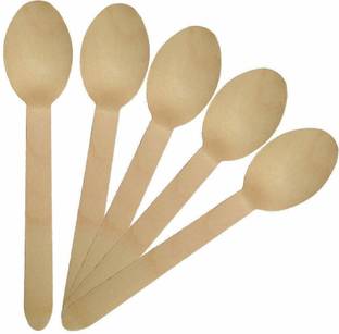 EcoNThings Pack of 100 Bio degradable spoons of size 11 cm/ 110 mm Disposable Wooden Dessert Spoon Set