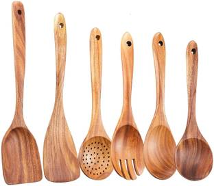 LUNATIC CRAFTWORK Non Chemical kitchen lovers Brown Kitchen Tool Wooden Wooden Serving Spoon, Dessert Spoon, Table Spoon, Olive Spoon, Salad Spoon Set