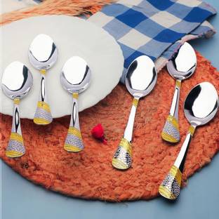 Parage 6 Pieces Premium Golden Spoons Set for Home & Kitchen, Luxury Dinning Tableware Stainless Steel Table Spoon Set