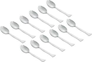Homeish Spoon Cum Fork (Spork) for Soupy Noodles, Salads, Fruits Stainless Steel Table Spoon Set