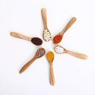 The Indus Valley Neem Wooden Masala Spoon Compact for Salt/Coffee/Tea/Spices/Chilli Powder - 7cm Wooden Serving Spoon Set