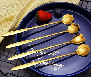 Niralasa Golden Spoon Set / Cutlery Kitchen Tableware / Different Shape Stainless Steel Coffee Spoon, Cream Spoon, Dessert Spoon, Ice Tea Spoon Set