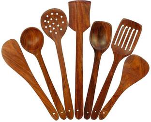 NAYAHOSE Sheesham wood serving/cooking spoons set of 7 Wooden Dessert Spoon, Serving Spoon, Table Spoon, Salad Spoon, Soup Spoon Set