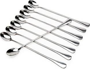 Fanqew 8 Long Handle Spoons, Food Grade Stainless Steel -Milkshake, Stainless Steel Ice Tea Spoon, Ice-cream Spoon, Measuring Spoon Set