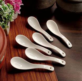 SMILERY Unbreakable Pure Melamine Soup Spoons (13.5 cm) (White) Ceramic Soup Spoon Set