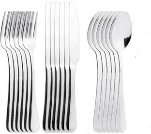 Fably 18 Stainless Steel Spoon 6 Fork 6 Knife 6 Table Ware Cutlery Set (pack of 18) Stainless Steel Dessert Spoon, Table Spoon Set