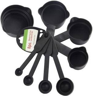 Fulkiza 8 PCS Plastic Measurement Spoons and Cups Black Disposable Plastic Measuring Spoon, Table Spoon, Tea Spoon Set