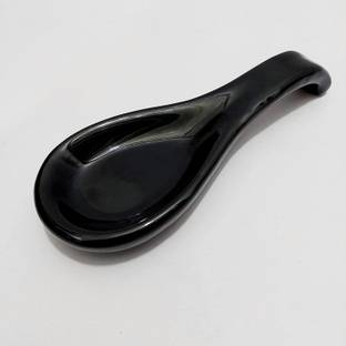 StyleMyWay Hand Glazed Ceramic Spoon Rest (Black, Length - 22 cm, Width - 9 cm) Ceramic Serving Spoon