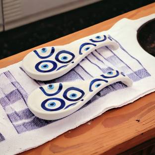 Malaikah Ceramic Spoon Rest Large White Pack of 2 Disposable Ceramic Serving Spoon, Measuring Spoon, Soup Spoon, Table Spoon Set