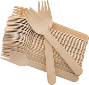 Ikshu 100% Natural Biodegradable Wooden Fork Spoon Disposable Wooden Dessert Spoon Set