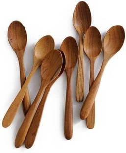 OnlineCraft ch2926 8 wali chammach (BROWN) Wooden Table Spoon Set