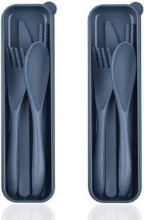 kunjsale 2 Pcs Travel Utensils with Case Wheat Straw Dinnerware Sets Plastic Soup Spoon Set