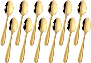 GiftPlaza 16Cm Luxury stainless steel Small Golden spoon Stainless Steel Coffee Spoon, Cream Spoon, Dessert Spoon, Ice-cream Spoon, Ice Tea Spoon Set