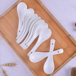 DHANSAL Ceramic Soup and Dessert Spoon, Soup Spoon Set (Pack of 6) Disposable Ceramic Serving Spoon, Ice Tea Spoon, Ice-cream Spoon, Tea Spoon, Dessert Spoon Set