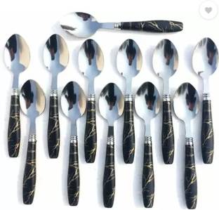 Mohit Steel Spoons Set Dining table Premium Black Marble Ceramic Design Dinner Spoon Stainless Steel, Plastic Table Spoon Set