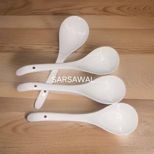 Sarsawal Ceramic Large Serving Spoon Ladle Set Dishwasher Safe - 9" inch pack of 4pc Disposable Porcelain Serving Spoon Set