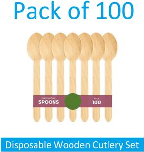 Sauran 100 Pcs Eco Friendly, Biodegradable Disposable Wooden Cutlery Set (DGS1.103) Disposable Wooden Table Spoon Set