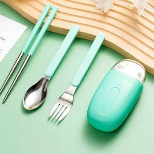 AAHANSHOPPE STAINLESS STEEL Spoon Fork & CHOPSTICKS Set with Storage Box for Kids Stainless Steel Table Spoon Set