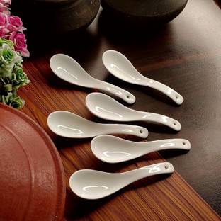 MDNSHO Ceramic Soup And Dessert Spoon, Microwave Safe (White) - 13 Cm Ceramic Soup Spoon Set
