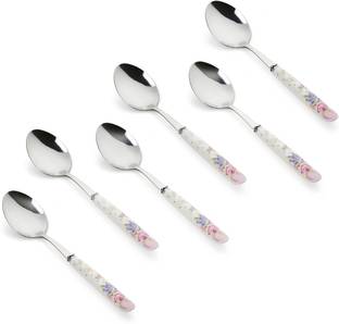 MGeezz Kitchen Spoons Set Stainless Steel with Ceramic Handle Cutlery Set Stainless Steel Table Spoon, Dessert Spoon, Salad Spoon, Tea Spoon Set