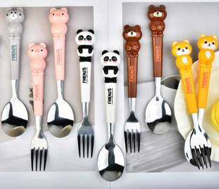 AMANVANI Kids Spoon & Fork Set Steel Table Spoon, Soup Spoon