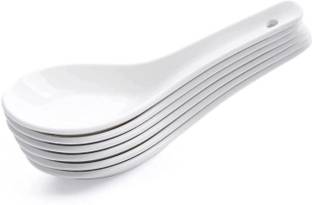 TRILOKNKS Basics White Fine Ceramic Soup Spoons (Set of 6) of 13.4 cm Disposable Ceramic Soup Spoon Set