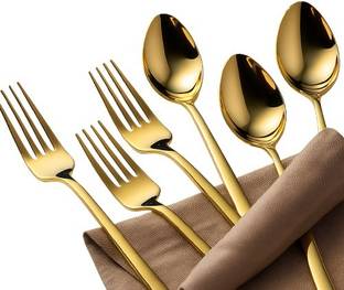 MGTIPL Spoons and Forks 6 each Cutlery set, 100% Food Grade, Non Toxic, Anti-Rust Stainless Steel Table Spoon, Salad Spoon Set